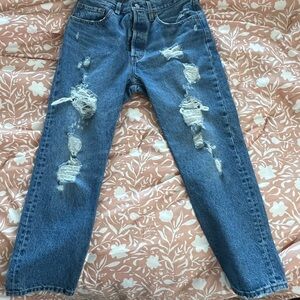 Levi's Blue Straight Leg Distressed Jeans